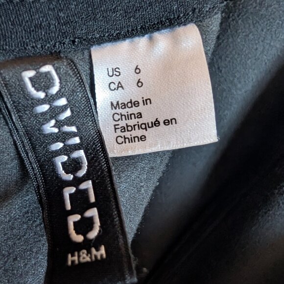 H&M Black Faux Leather Mini Dress Spaghetti Straps Stretch Size 6 - Picture 6 of 9